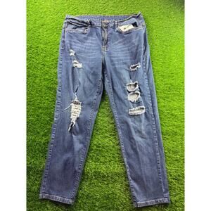 L&B Lucky & Blessed Distressed Jeans Sz 22 Plus Stretch Ripped Womens Blue Denim